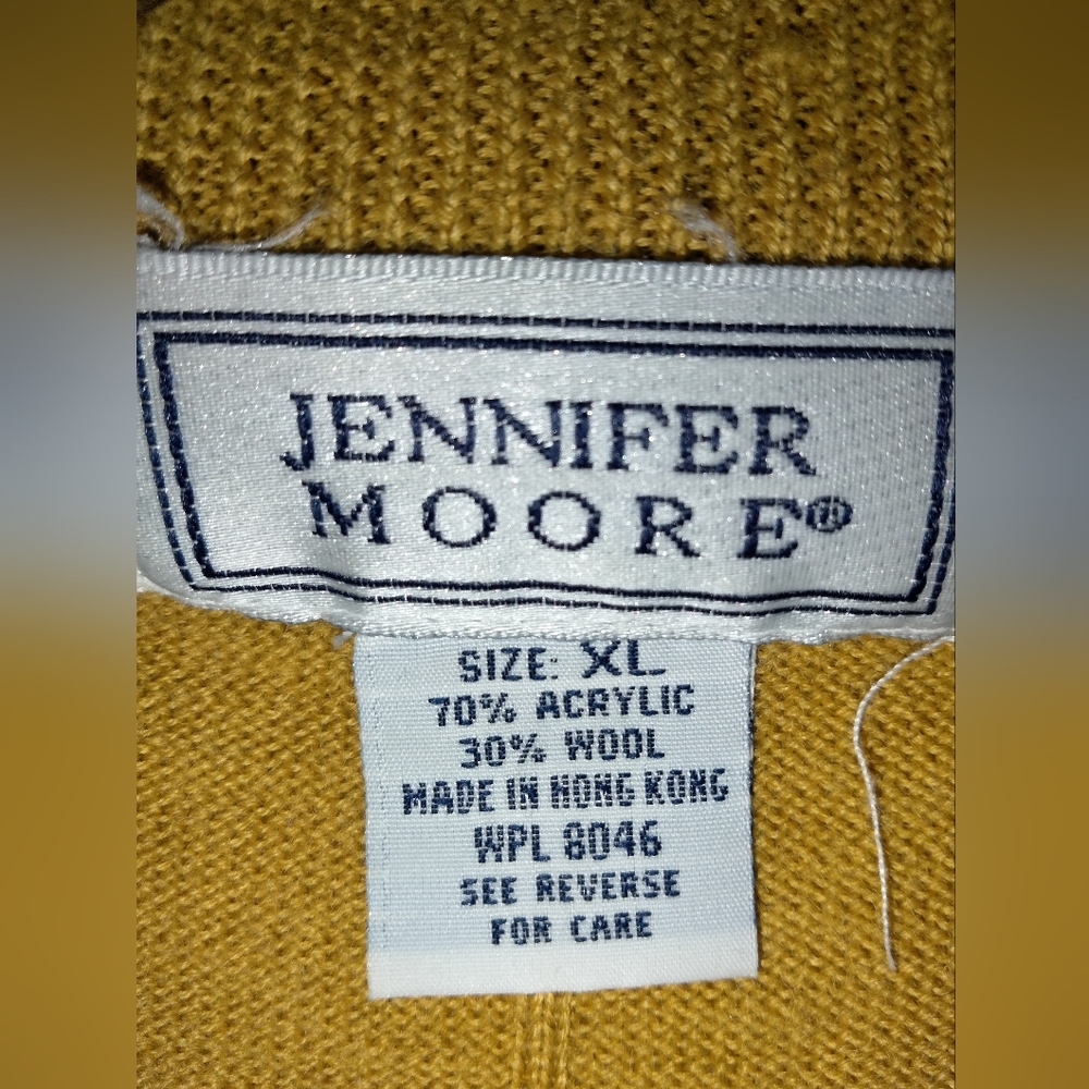 Jennifer Moore (Size XL) Vintage Mustard Yellow Wool Blend LS Striped Sweater - Picture 2 of 5